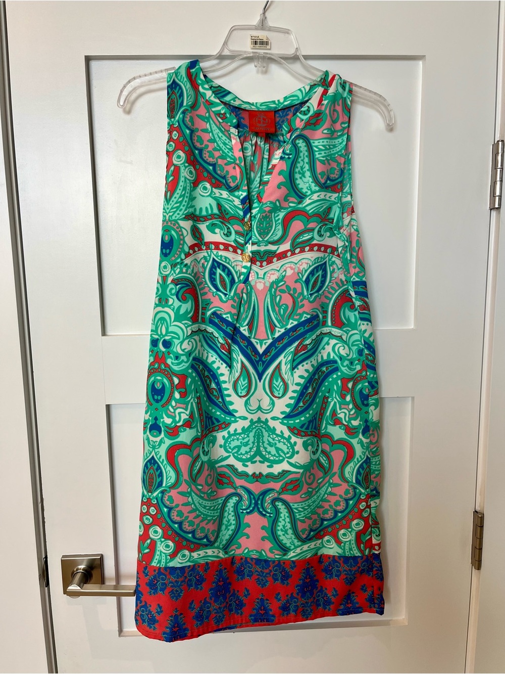 Tracy Negoshian Teal, Coral & Blue Paisley Midi Dress